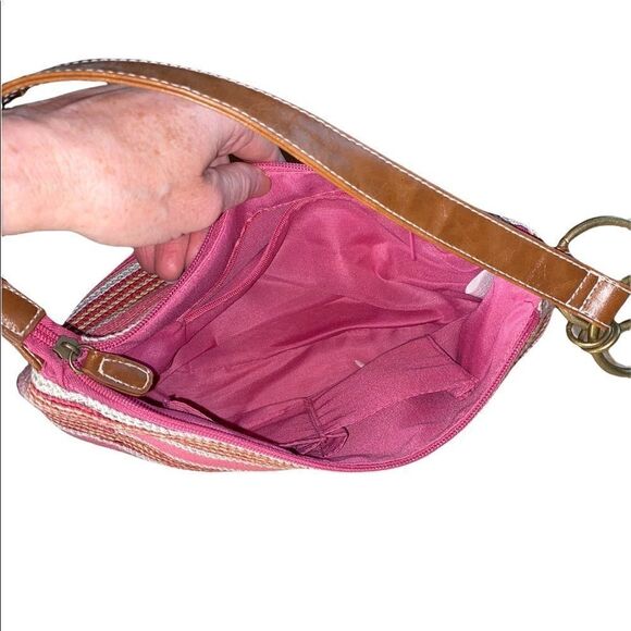 NWOT Braided shoulder bag with pink stripes and leather strap - Picture 5 of 5
